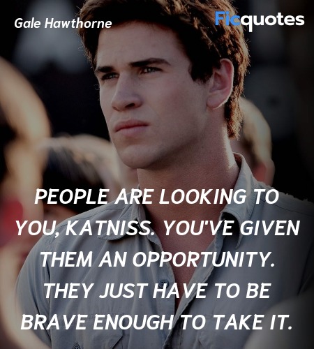People are looking to you, Katniss. You've given them an opportunity. They just have to be brave enough to take it. image