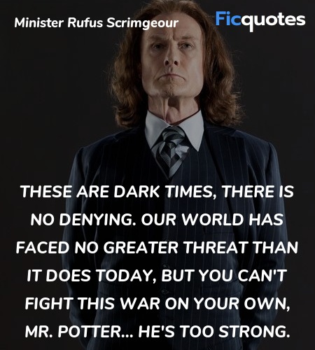 These are dark times, there is no denying. Our world has faced no greater threat than it does today, but you can't fight this war on your own, Mr. Potter... he's too strong. image