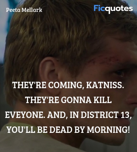  They're coming, Katniss. They're gonna kill eveyone. And, in District 13, you'll be dead by morning! image