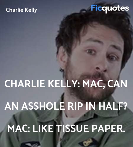 Charlie Kelly: Mac, can an asshole rip in half?
Mac: Like tissue paper. image