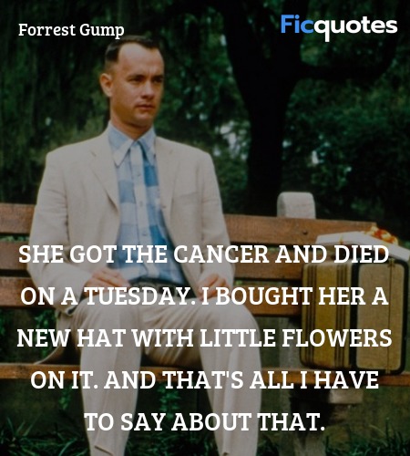  She got the cancer and died on a Tuesday. I ... quote image