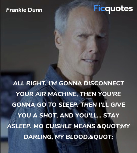 All right. I'm gonna disconnect your air machine, then you're gonna go to sleep. Then I'll give you a shot, and you'll... stay asleep. Mo cuishle means 