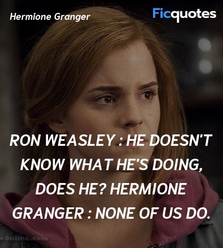 Ron Weasley : He doesn't know what he's doing, does he?
Hermione Granger : None of us do. image