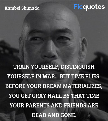 Train yourself, distinguish yourself in war... But time flies. Before your dream materializes, you get gray hair. By that time your parents and friends are dead and gone. image