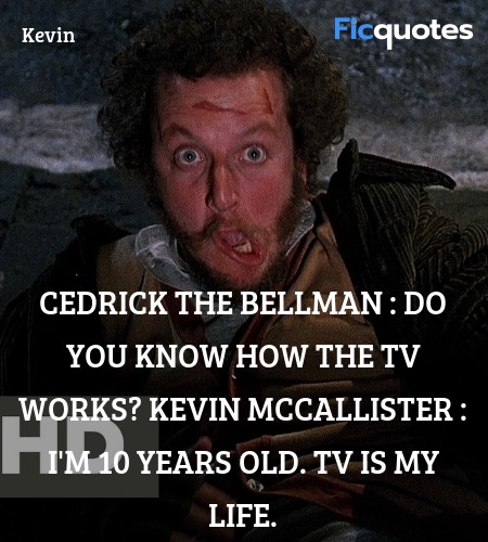 Cedrick the Bellman : Do you know how the TV works?
Kevin McCallister : I'm 10 years old. TV is my life. image